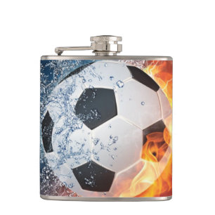 Flaming Football/Soccer Ball Throw Pillow Hip Flask