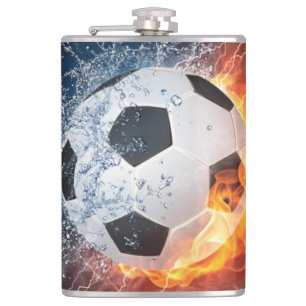 Flaming Football/Soccer Ball Throw Pillow Hip Flask