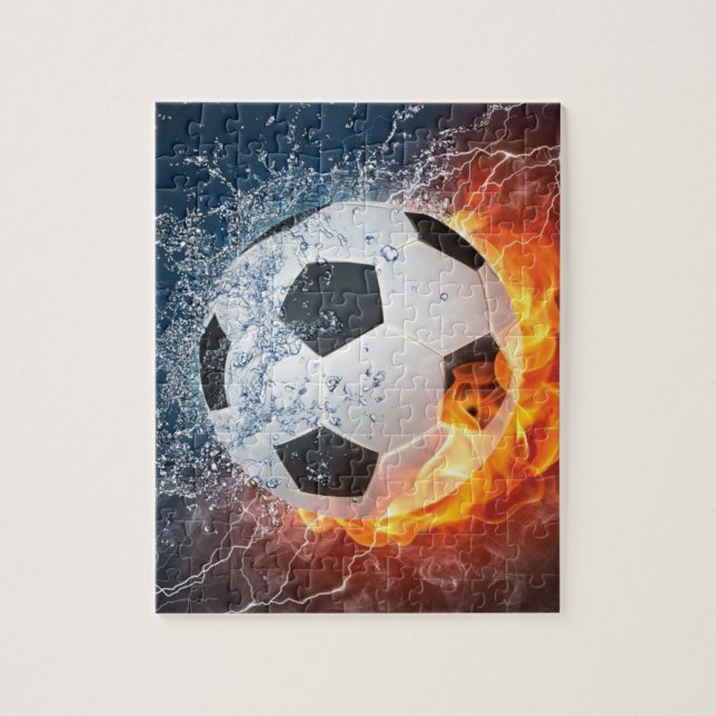 Flaming Football/Soccer Ball Throw Pillow Jigsaw Puzzle (Vertical)