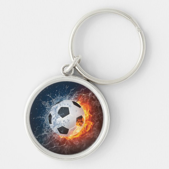 Flaming Football/Soccer Ball Throw Pillow Keychain (Front)
