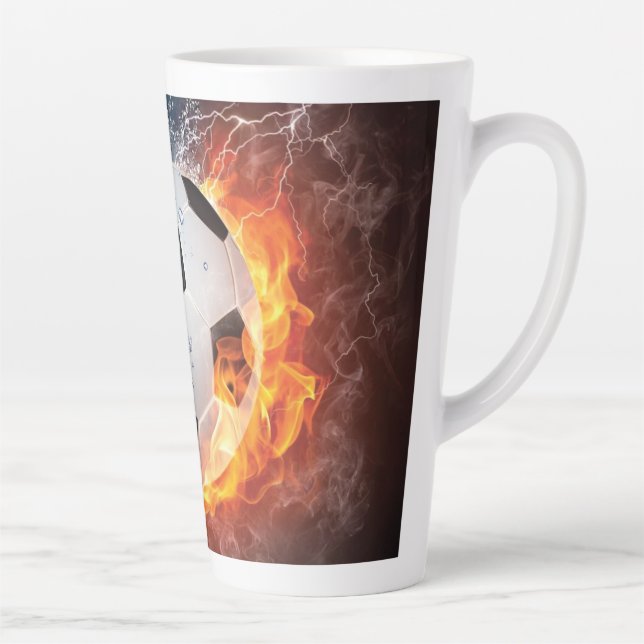 Flaming Football/Soccer Ball Throw Pillow Latte Mug (Right)