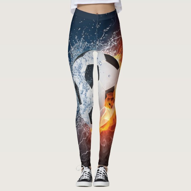 Flaming Football/Soccer Ball Throw Pillow Leggings (Front)