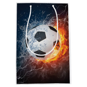 Flaming Football/Soccer Ball Throw Pillow Medium Gift Bag