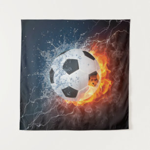 Flaming Football/Soccer Ball Throw Pillow Tapestry