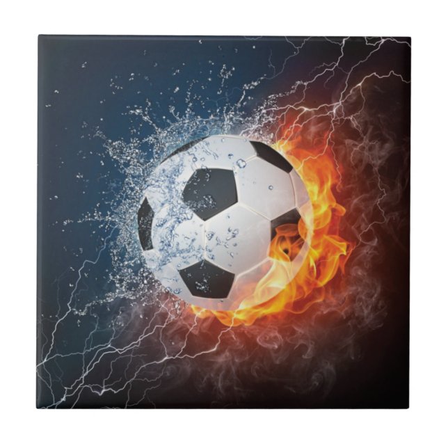 Flaming Football/Soccer Ball Throw Pillow Tile (Front)