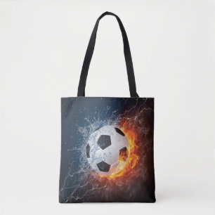 Flaming Football/Soccer Ball Throw Pillow Tote Bag