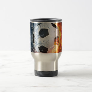 Flaming Football/Soccer Ball Throw Pillow Travel Mug