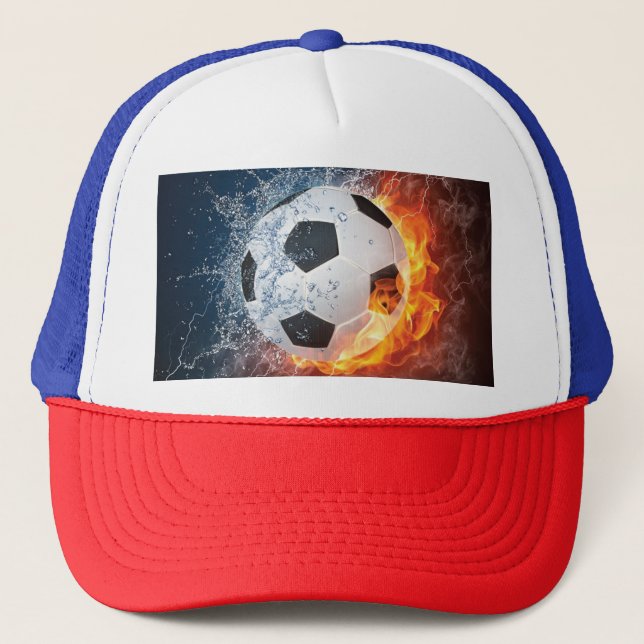 Flaming Football/Soccer Ball Throw Pillow Trucker Hat (Front)