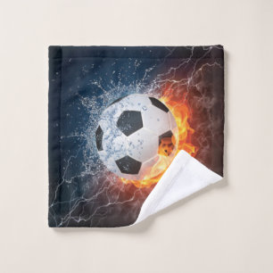 Flaming Football/Soccer Ball Throw Pillow Wash Cloth