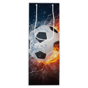 Flaming Football/Soccer Ball Throw Pillow Wine Gift Bag