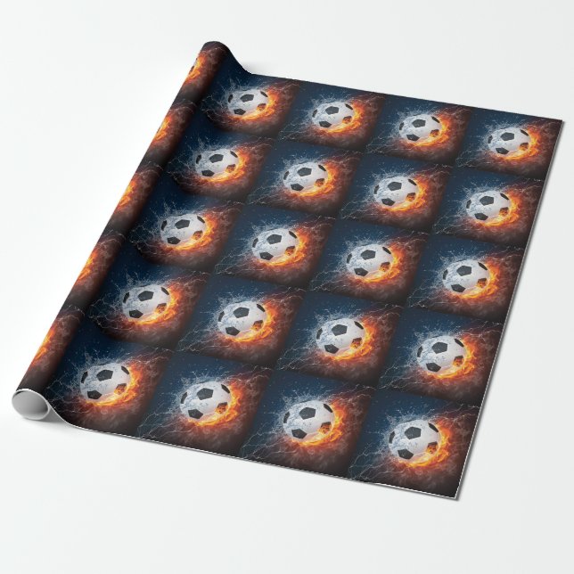 Flaming Football/Soccer Ball Throw Pillow Wrapping Paper (Unrolled)