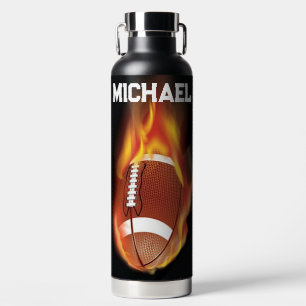 Flaming Football with Name Water Bottle