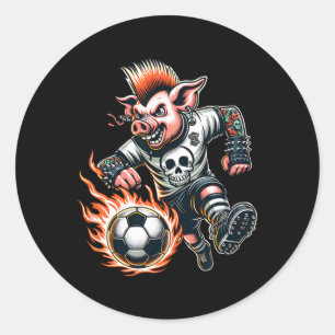 Flaming Footll Punk Pig Skull Mohawk Runner Classic Round Sticker