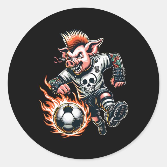 Flaming Footll Punk Pig Skull Mohawk Runner  Classic Round Sticker (Front)