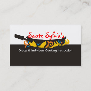 Flaming  frying pan skillet chef catering biz card