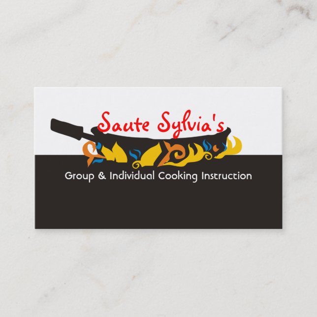 Flaming  frying pan skillet chef catering biz card (Front)