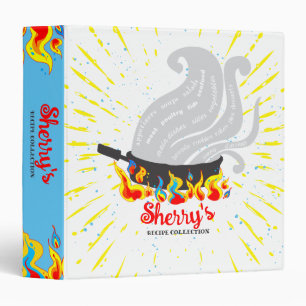 Flaming frying pan skillet recipe cookbook binder