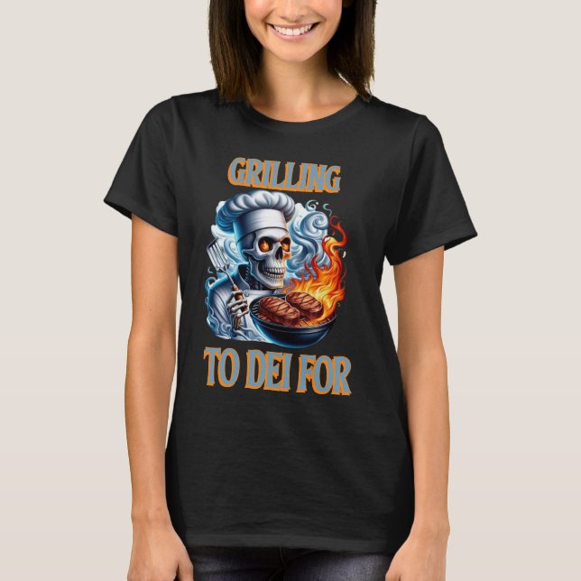 Flaming Grilling Skeleton T-Shirt (Front)