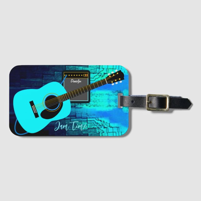 Flaming Guitar Luggage Tag (Front Horizontal)