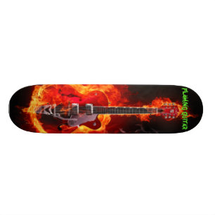 flaming guitar skateboard