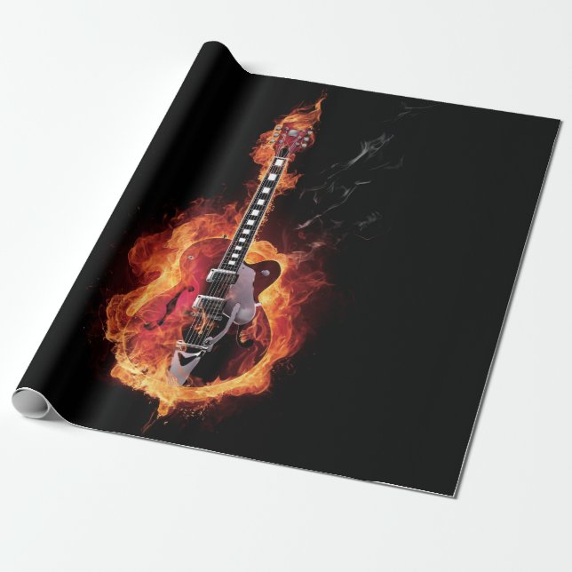 Flaming Guitar Wrapping Paper (Unrolled)