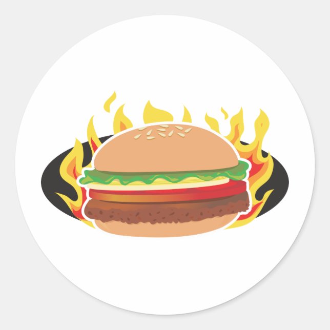 Flaming Hamburger Classic Round Sticker (Front)