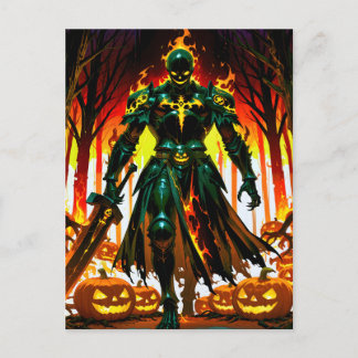Flaming Headless Pumpkin Knight Halloween Holiday Postcard