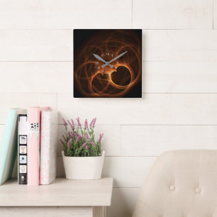 Flaming Heart Coil Square Wall Clock