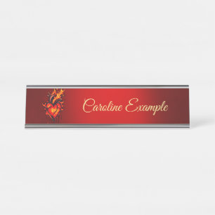 Flaming heart desk name plate