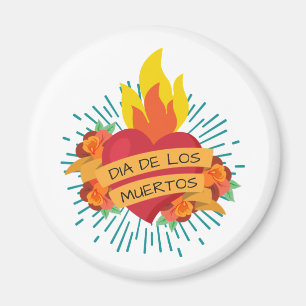 Flaming Heart Dia de los Muertos Magnet