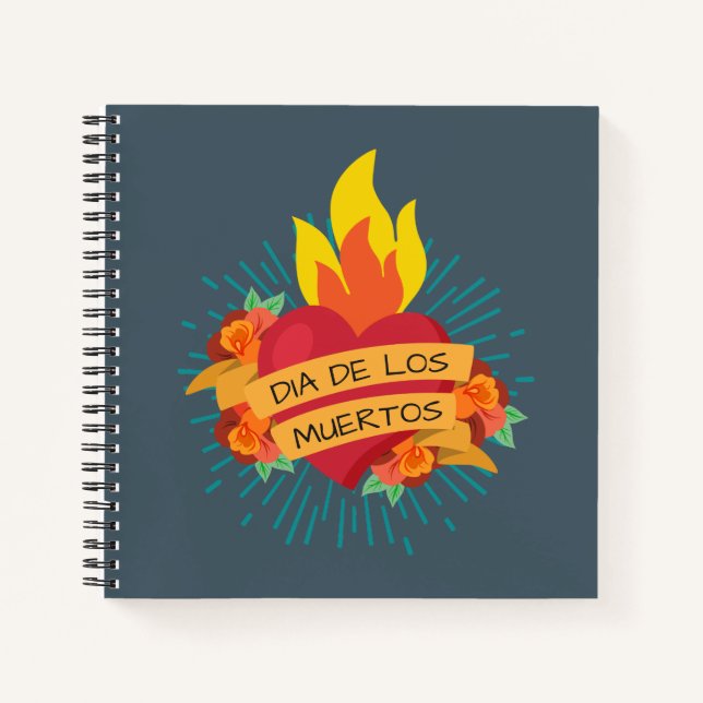 Flaming Heart Dia de los Muertos | Notebook (Front)