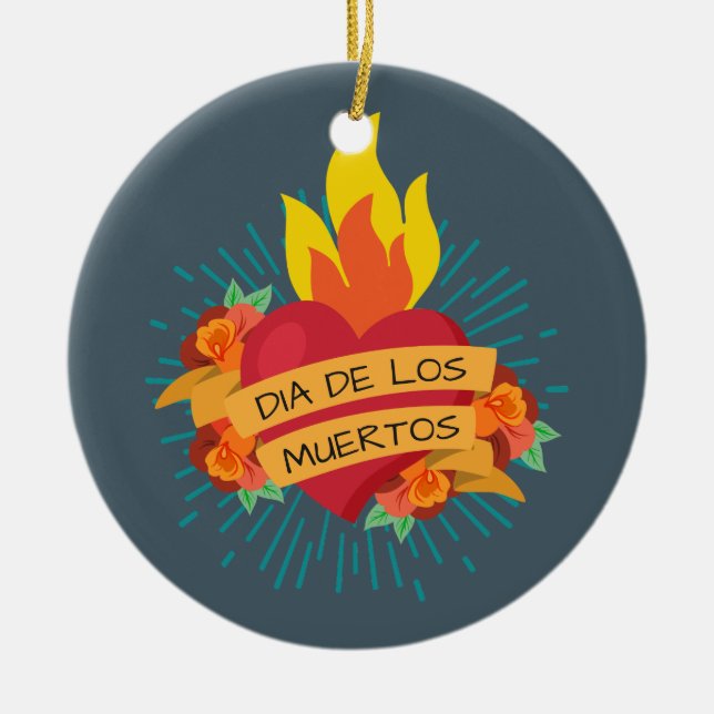 Flaming Heart Dia de los Muertos | Ornament (Front)