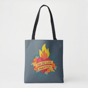 Flaming Heart Dia de los Muertos Tote Bag