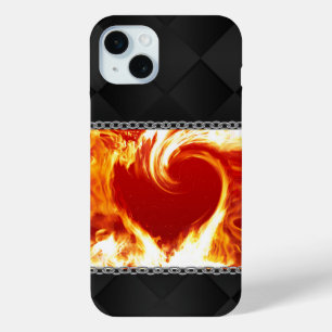 Flaming Heart on Black Satin  iPhone 15 Mini Case