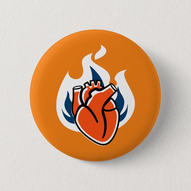 Flaming Heart Orange Crush 2 Inch Round Button (Front)