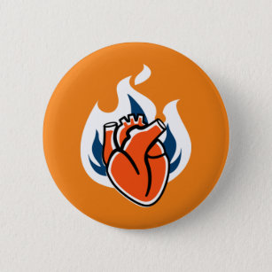 Flaming Heart Orange Crush 2 Inch Round Button