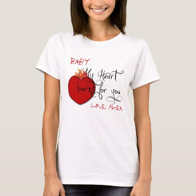 Flaming Heart-Red-Black-Personalized T-shirt (Front)