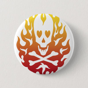 Flaming Heart Skull Pin