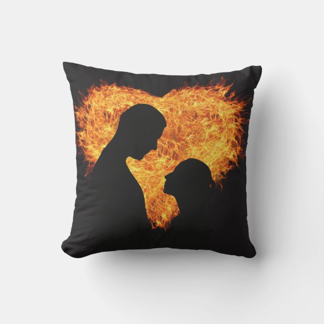 Flaming Heart Valentine's Day Square Throw Pillow (Front)