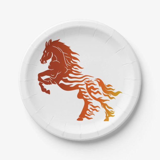 Flaming horse - Choose background colour Paper Plate (Front)
