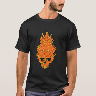 Flaming Hot Creepy Scary Skull Head on Fire Flamin T-Shirt