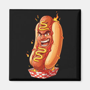 Flaming Hot Dog Character Funny Scy Barbecue Food Magnet
