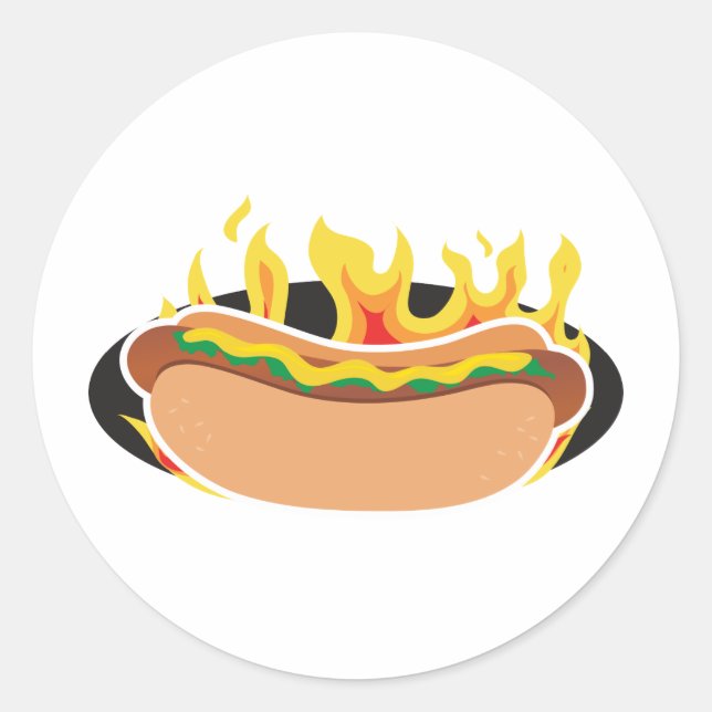Flaming Hot Dog Classic Round Sticker (Front)