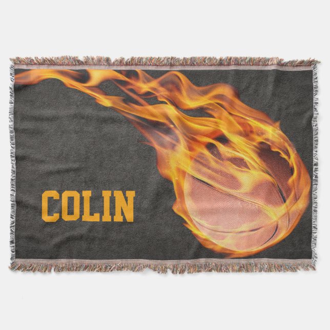Flaming Hot Fiery Basketball Throw Blanket (Front)