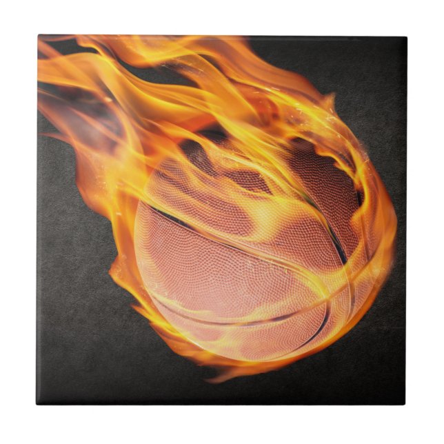 Flaming Hot Fiery Basketball Tile (Front)