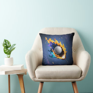 Flaming Intensity: The golf ball in action. Throw Pillow