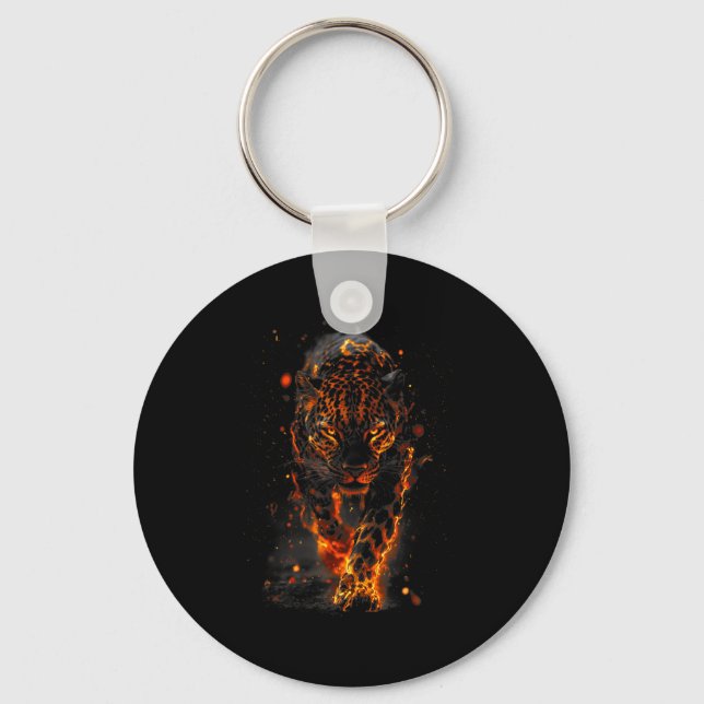 Flaming Jaguar Fierce Leopard Wild Fire Animal Sri Keychain (Front)