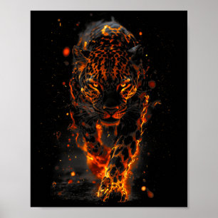 Flaming Jaguar Fierce Leopard Wild Fire Animal Sri Poster