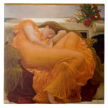 Flaming June (by Frederic Leighton) Tile<br><div class="desc">This design features a painting by the British artist Sir Frederic Leighton (1830–1896), who was famous for his works depicting historical, biblical, and classical scenes in an academic style. This painting shows a stunningly beautiful woman wearing a diaphanous red dress as she is curled up asleep. Some art historians have...</div>
