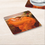 Flaming June by Lord Frederic Leighton Square Paper Coaster<br><div class="desc">Lord Frederic Leighton - Flaming June, 1895. Frederic Leighton, 1st Baron Leighton, known as Sir Frederic Leighton between 1878 and 1896, was a British painter, draughtsman, and sculptor. His works depicted historical, biblical, and classical subject matter in an academic style</div>